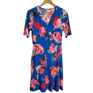 Soma Dress Womens Xsmall Blue Pink Floral Stretch Tropical Career Party Girly